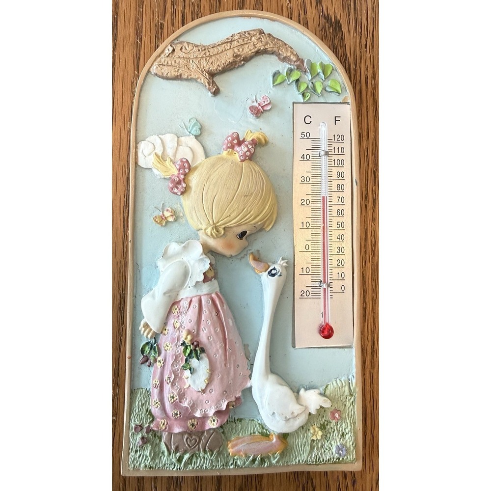 Vintage Precious Moments 6.5" Poly Stone Wall Plaque Thermometer Home Décor